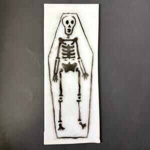 Black Skeleton White Glass Panel Skull Coffin Stained Glass 10x4 Lamp Craft Art